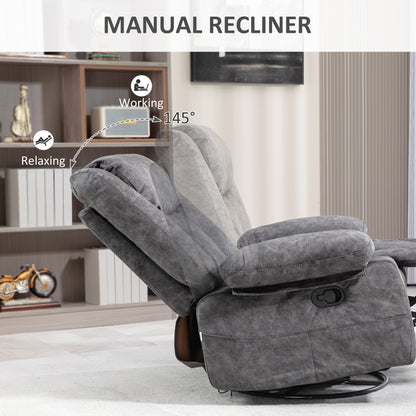 Rocker Recliner Chair with Swivel, Fabric Reclining Chair with Cushion, Rocking Chair with Footrest, Charcoal Gray