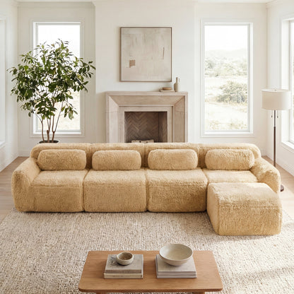 L-Shaped Soft And Fluffy Plush Fabric Modular Sectional Sofa