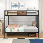 Twin Over Twin Size Metal Bunk Bed With Double Safety Guard Rails, Heavy Duty, Space-Saving Design, Steel Bed For School, Bedroom