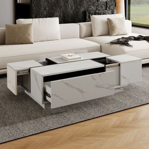 Rectangular Sliding Top Coffee Table With 2 Drawers And 2 Hidden Storage For Living Room 47.2