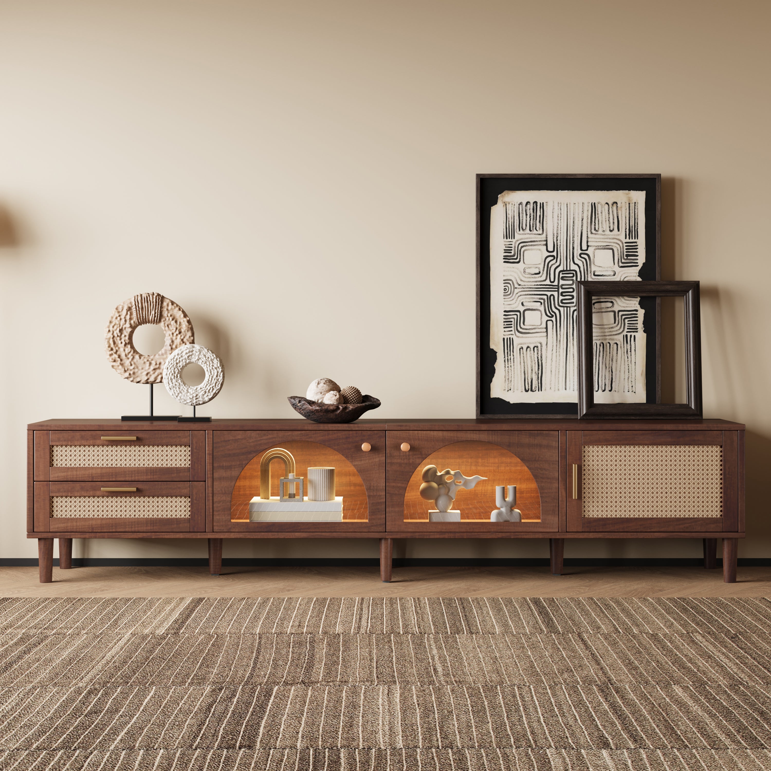 86 Inch TV Stand For TVs Up To 90, Entertainment Center With App Controlled LED Lights, 2 Drawers  Glass Door Storage, Modern Media Console For Living Room