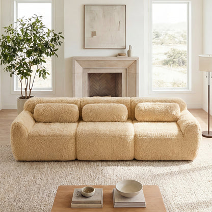 114" Soft And Fluffy Plush Fabric Modular Sectional Sofa
