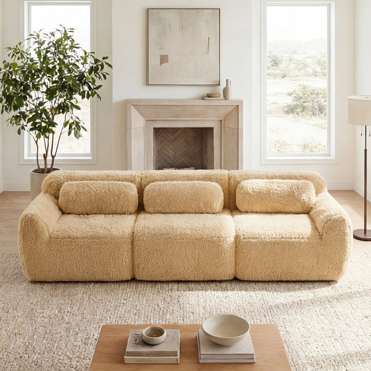 114" Soft And Fluffy Plush Fabric Modular Sectional Sofa