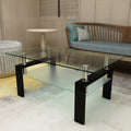 Rectangle Black Glass Coffee Table Modern Side Center Tables For Living Room