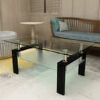 Rectangle Black Glass Coffee Table Modern Side Center Tables For Living Room