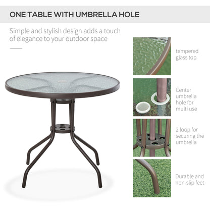 6-Piece Patio Dining Set With Umbrella, Folding Chairs & Glass Table, Beige - Outdoor Meal Setup
