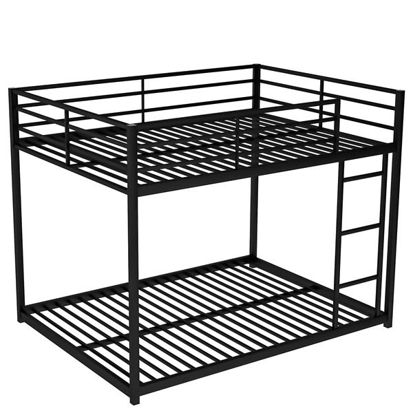 Full Metal Bunk Bed, Low Bunk Bed With Ladder, Black