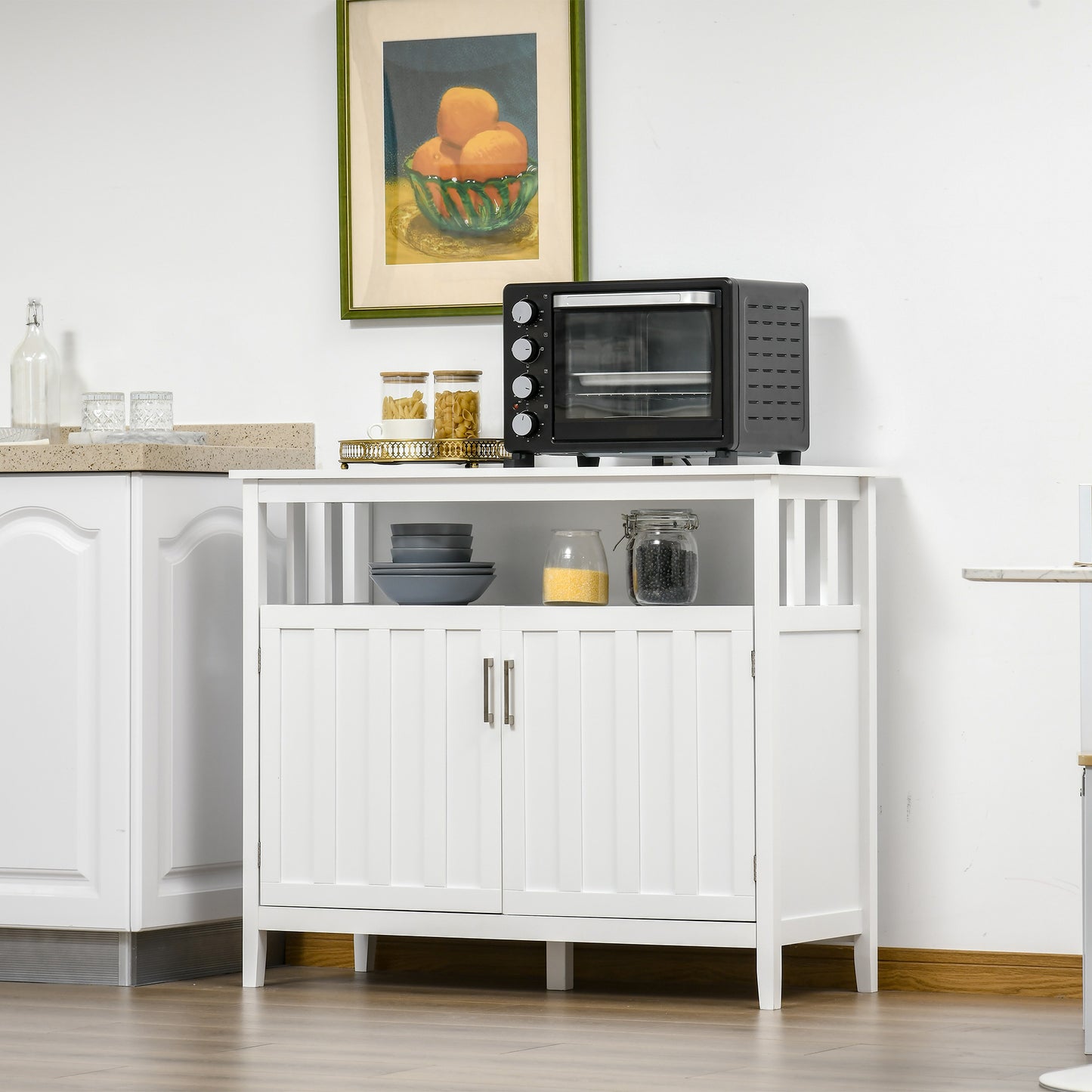 Sideboard Buffet Cabinet, Coffee Bar Cabinet with 2 Doors and Adjustable Shelves, Console Table for Kitchen Entryway Living Room, White