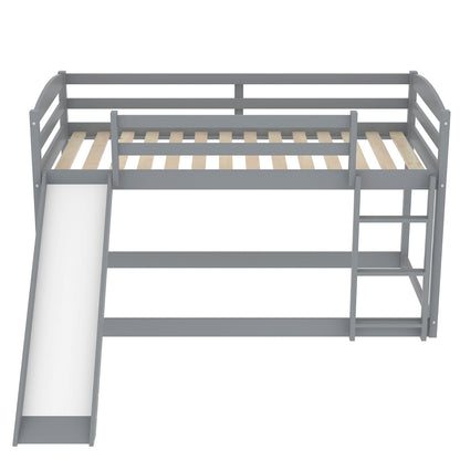 Gray Twin Twin Bunk Bed Convertible Slide Ladder