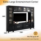 VIBE HAUS 102 W Wall Unit Modern Entertainment Center With Glass Doors For TVs Up To 75, Large Minimalist TV Stand Media Console With Drawers For Living Room