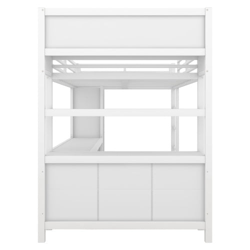 Metal Loft Bed With Wardrobe And L-shaped Desk, Full Size Loft Bed With Storage Cubes And Shelves, Heavy Duty Loft Bed For Kids Teens Adults