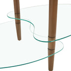 Transparent Oval Glass Coffee Table, 3-Layer Oak Leg Modern Living Room Table