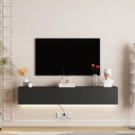 Floating TV Stand Wall Mounted With 16 Color LEDs,69 Modern TV Stand, Floating TV Cabinet Entertainment Center For 55 60 65 Inch TV,Black