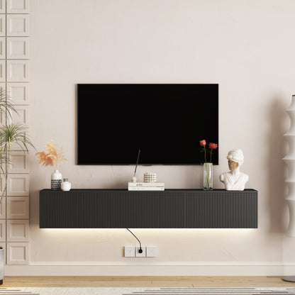 Floating TV Stand Wall Mounted With 16 Color LEDs,69 Modern TV Stand, Floating TV Cabinet Entertainment Center For 55 60 65 Inch TV,Black