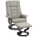 Faux Leather Recliner with Ottoman, Swivel Recliner Chair and Ottoman with High Back and Wood Base, Gray