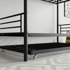 Twin Bunk Bed With Trundle Metal Bunkbeds With Ladder And Full-Length Guardrail, Noise Free, No Box Spring Needed, Black