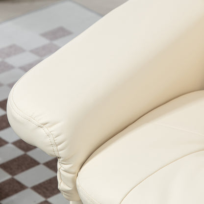 PU Leather Recliner Chair with Ottoman, Swivel Recliner and Ottoman with Round Wrapped Base for Living Room, Cream White