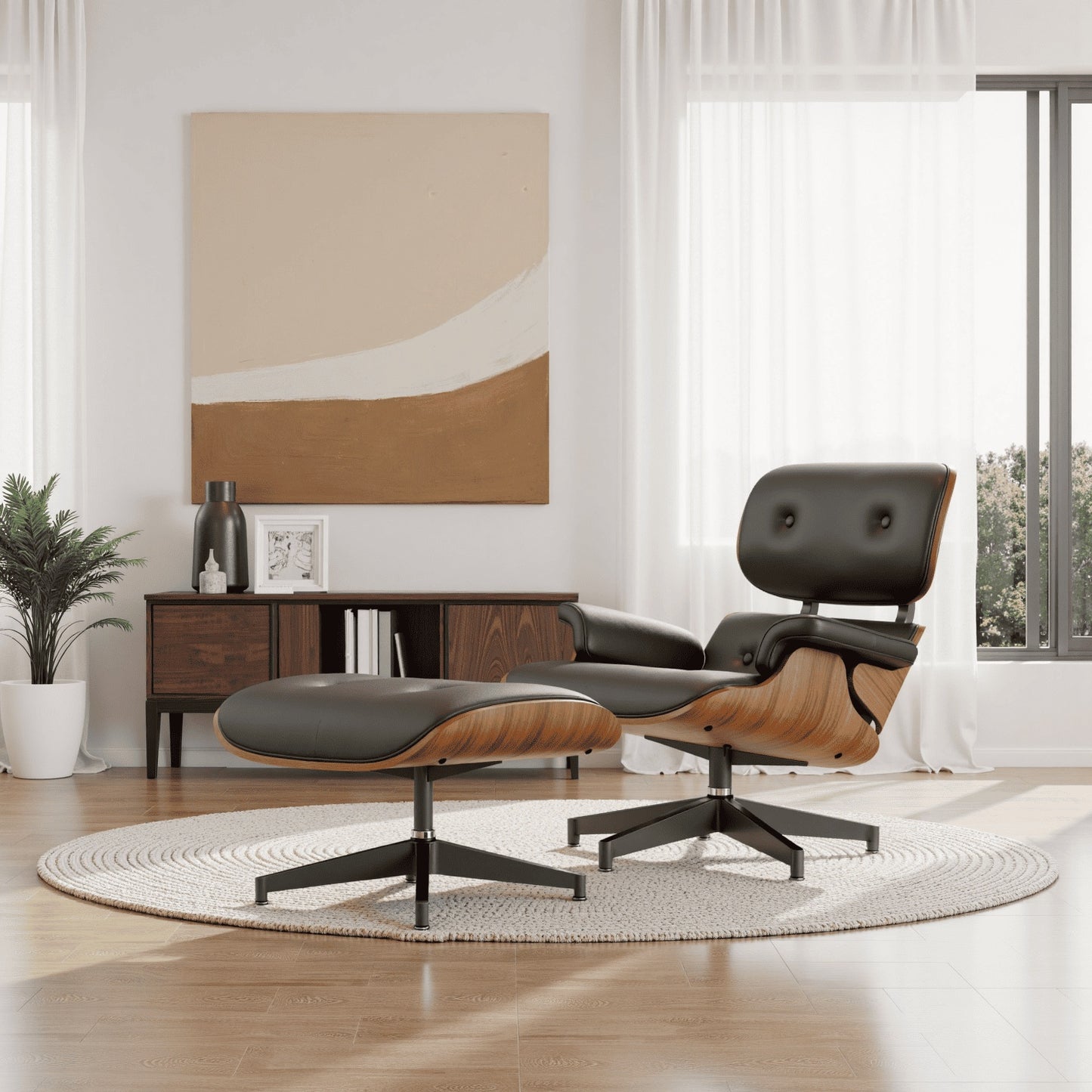 Recliner Chair With Ottoman, Lounge Chair With Wide Armrest, Mid Century Accent Chair With Heavy Duty Base Support