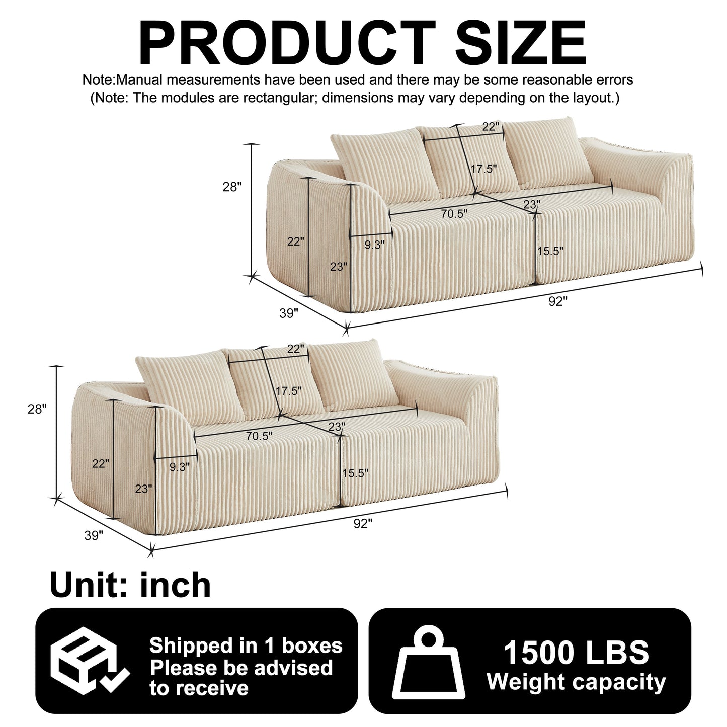 Minimalist 3+3 Seater Corduroy Sofa Set