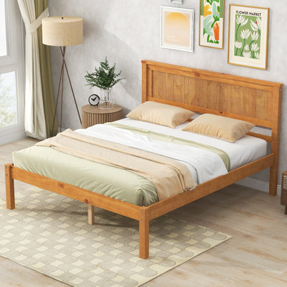 Platform Bed Frame With Headboard, Wood Slat Support, No Box Spring Needed, Full, Oak