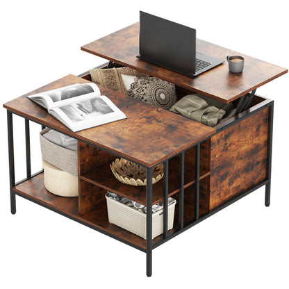Farmhouse Lift Top Coffee Table With Storage Adjustable Height Living Room Table, Multifunctional Center For Family With Hidden Compartment & 3 Shelves110lbs Capacity, Easy To Clean
