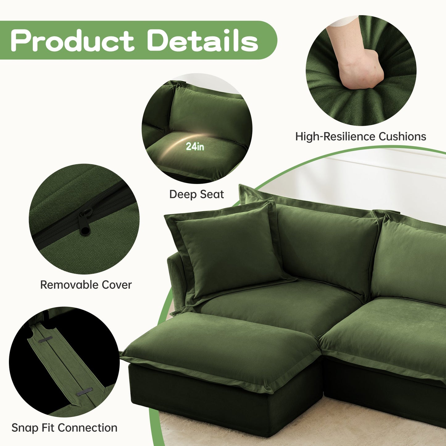 Modern 3 Seater Slipcovered Sofa
