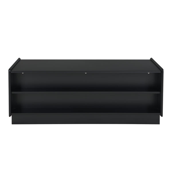 Modern Rectangle Coffee Table With 4 Drawers And 2 Display Shelves, Wood Coffee Table With Fluted Style, Tempered Glass For Living Room