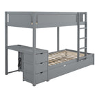 Twin-Over-Twin Bunk Bed With Twin Size Trundle, Storage And Desk, Gray