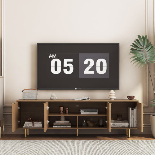 Wood Modern TV Stand Fluted 68inch T, Entertainment Center With Storage Doors, TV Console Media Cabinet, For 55 Inch TV, Living Room