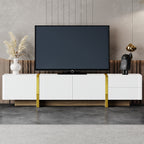 ON-TREND Luxury Fluted TV Stand For TVs Up To 80'', Modern Entertainment Center With Storage Cabinets & Drawers, Smooth Media Console With Golden Wood Grain Legs For Living Room, White