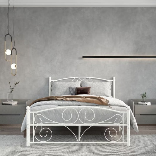 Full Size Unique Flower Sturdy System Metal Bed Frame With Headboard And Footboard