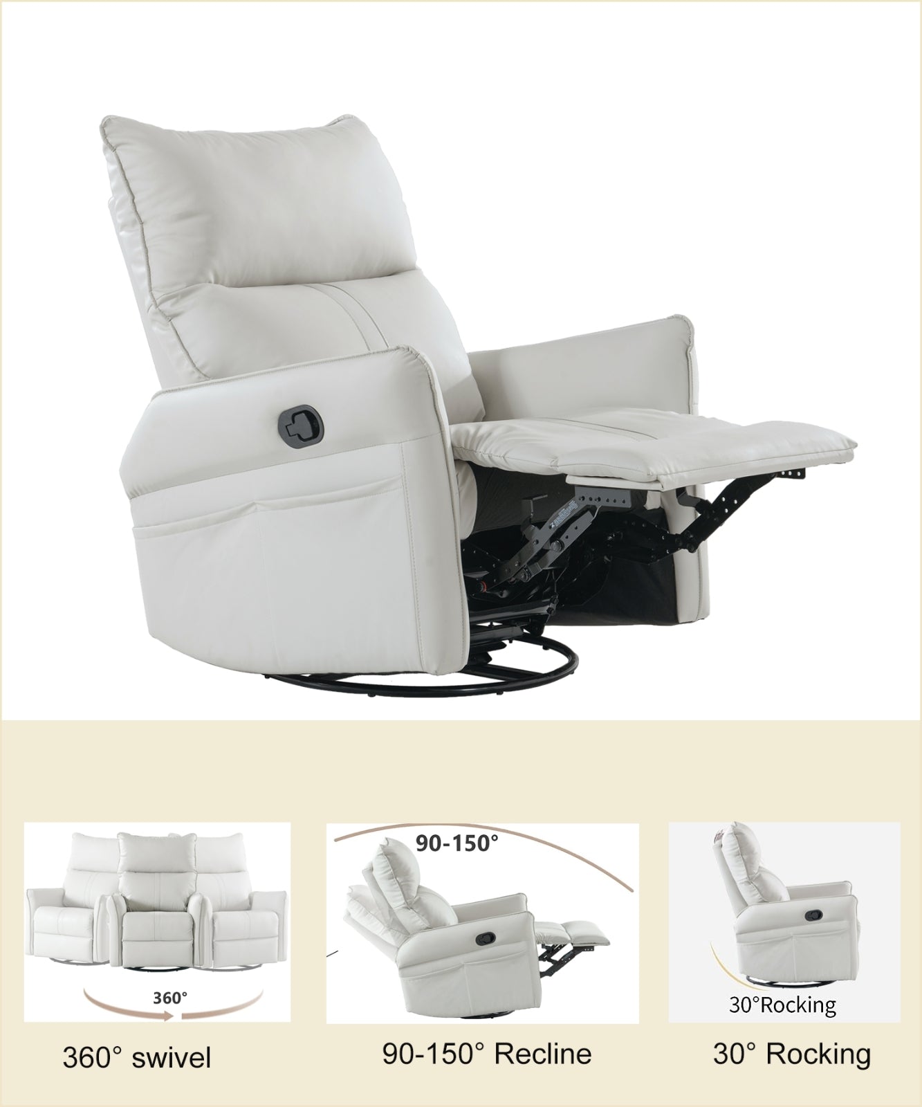 360  Swivel Rocking Recliner Chair, Nursery Glider, Modern Small Rocker