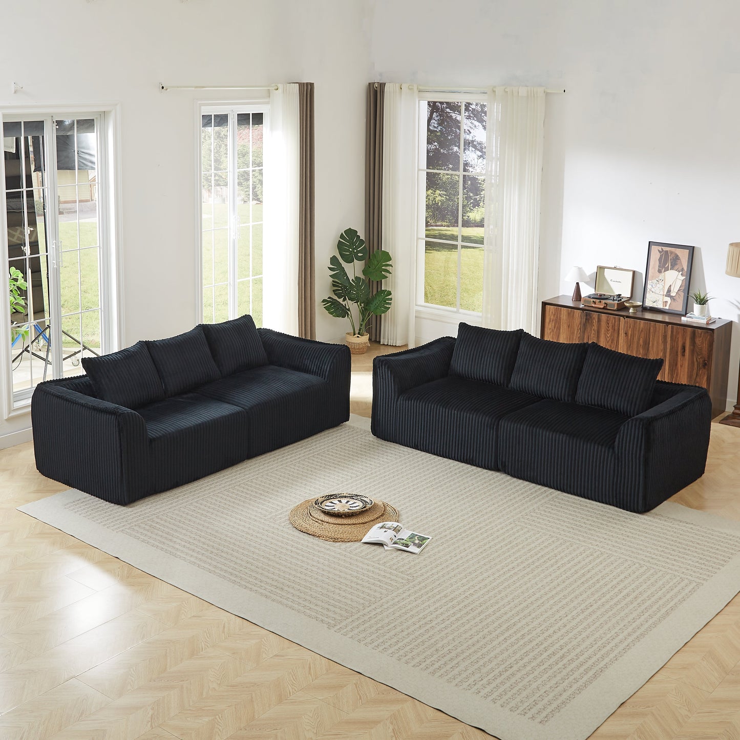 Minimalist 3+3 Seater Corduroy Sofa Set