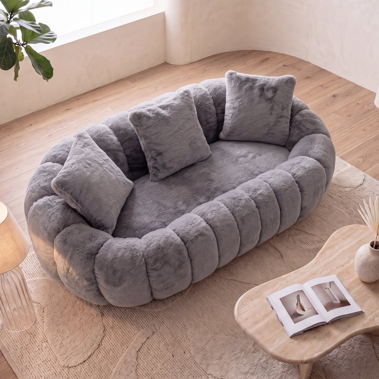 Floral-Shaped Ultra-Soft Faux Fur Sofa