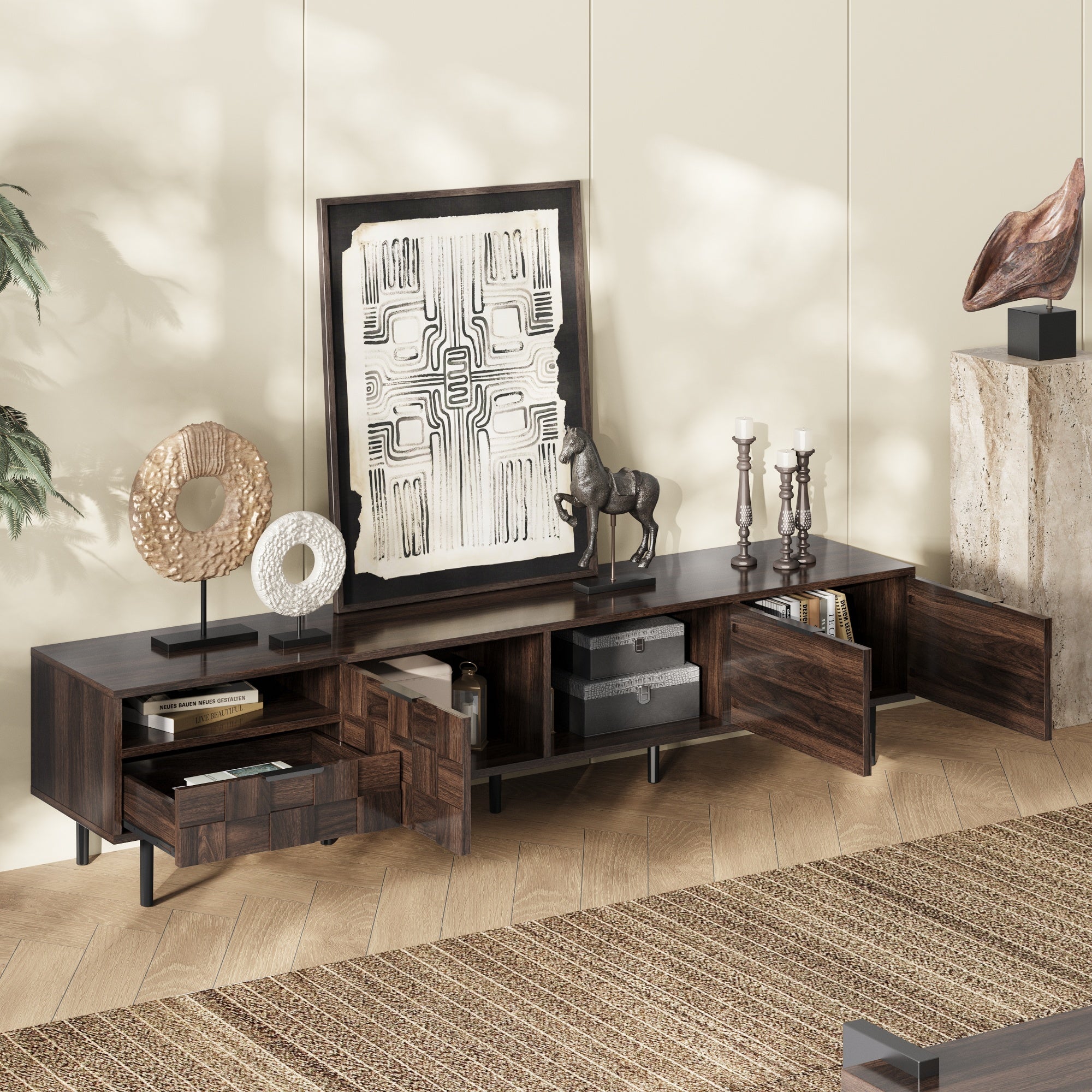 78  Mid Century Modern TV Stand For 65 Inch TVs, TV Console With Storage Cabinets For Living Room, Entertainment Center Storage