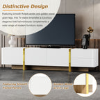 ON-TREND Luxury Fluted TV Stand For TVs Up To 80'', Modern Entertainment Center With Storage Cabinets & Drawers, Smooth Media Console With Golden Wood Grain Legs For Living Room, White