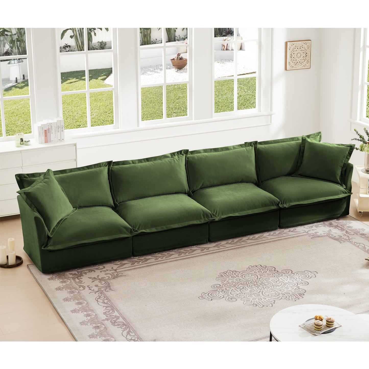 Slipcovered Long Sofa - 4 Seater with Removable Cover