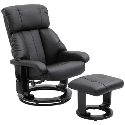 Massage Recliner Chair with Ottoman, 360° Swivel Recliner and Footstool, 10 Point Vibration, PU Leather Reclining Chair with Side Pocket and Remote Control, Black