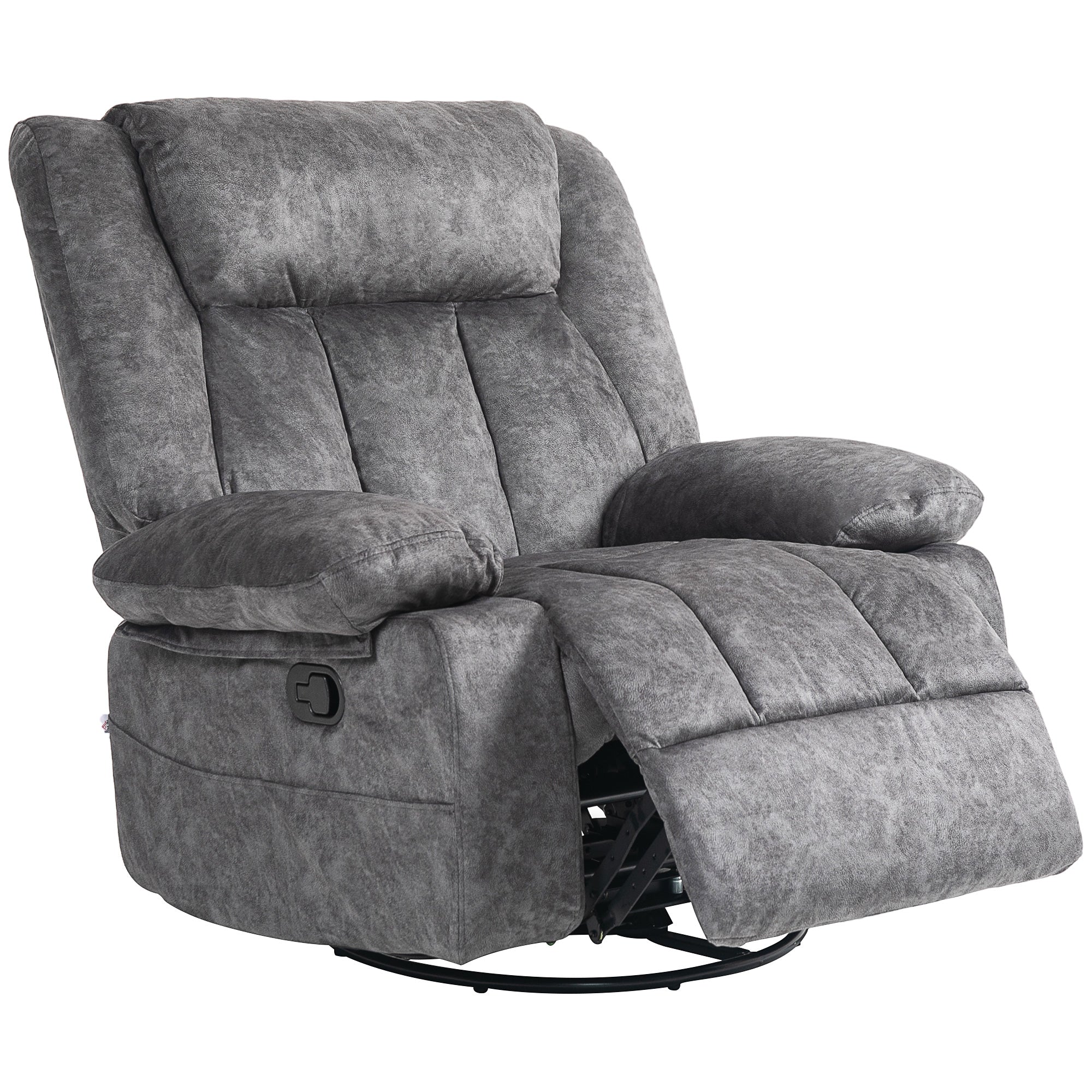 Rocker Recliner Chair with Swivel, Fabric Reclining Chair with Cushion, Rocking Chair with Footrest, Charcoal Gray