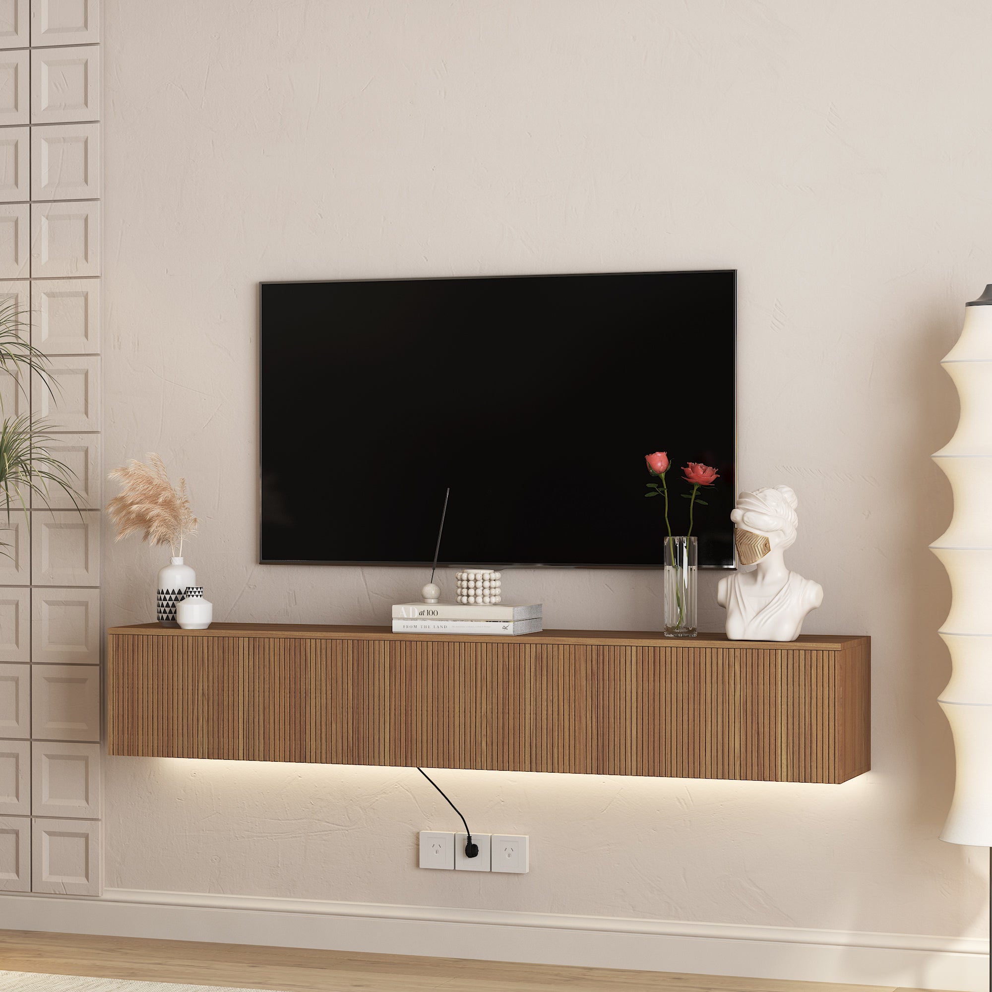 Floating TV Stand Wall Mounted With 16 Color LEDs,69 Modern TV Stand, Floating TV Cabinet Entertainment Center For 55 60 65 Inch
