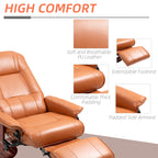 Faux Leather Recliner Chair, Swivel Recliner with Footrest, Armrest and Wood Base for Living Room, Light Brown