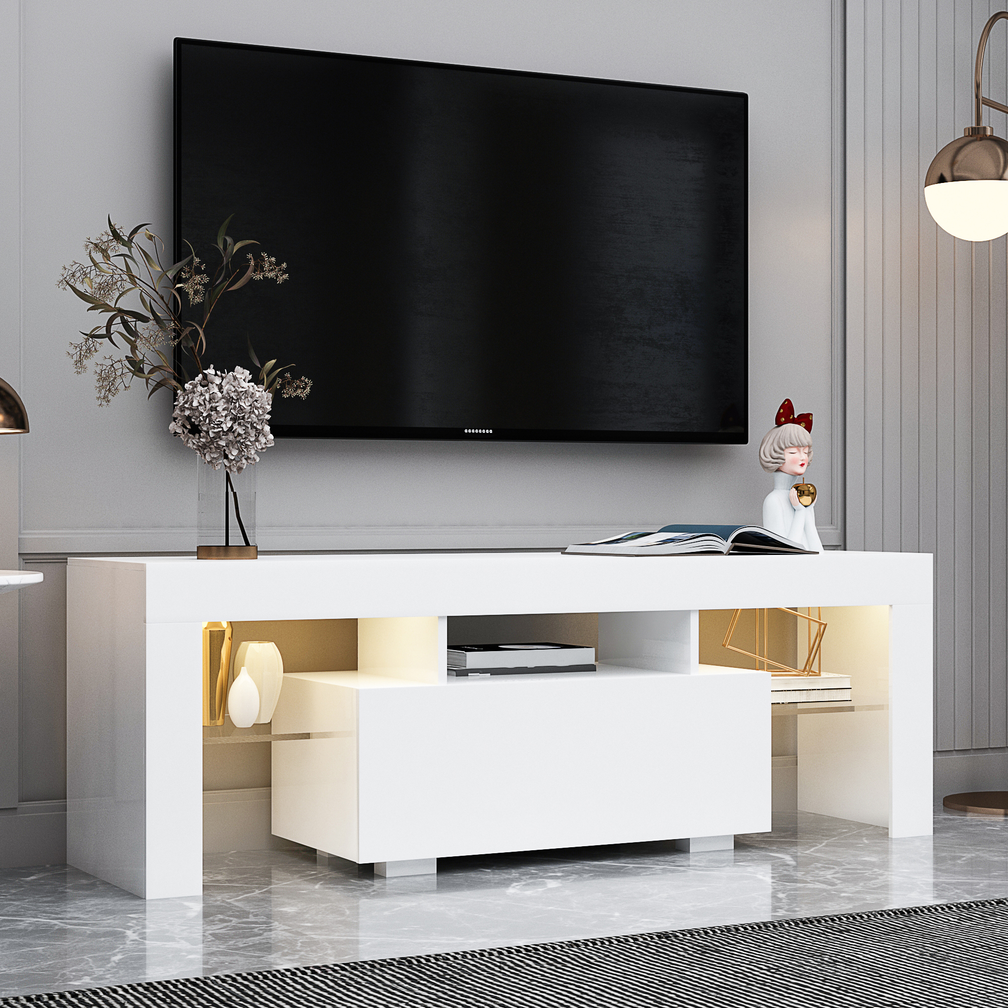 Entertainment TV Stand, Large TV Stand TV Base Stand With LED Light TV Cabinet.