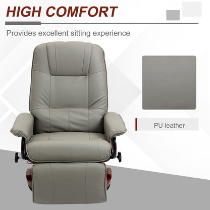 Faux Leather Manual Recliner, Adjustable Swivel Lounge Chair with Footrest, Armrest and Wrapped Wood Base for Living Room, Gray