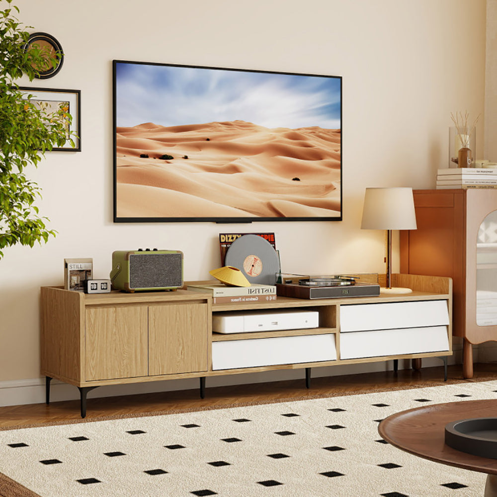 TV Stand For TVs Up To 80 Inch Mid Century Modern Entertainment Center With Storage Cabinet