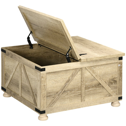 Farmhouse Coffee Table with Storage, Large Square Coffee Table for Living Room Furniture, Wooden Center Table