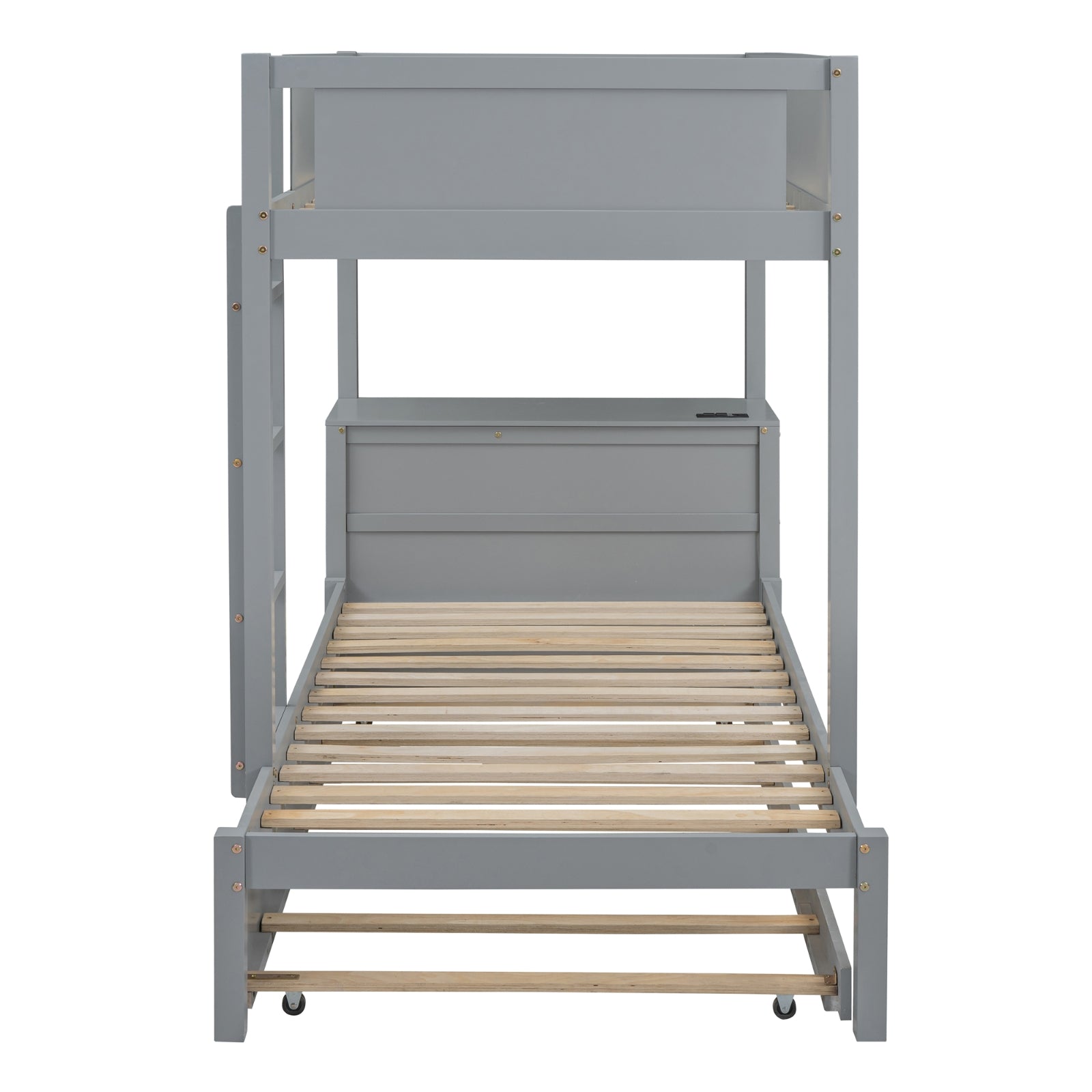 Twin-Over-Twin Bunk Bed With Twin Size Trundle, Storage And Desk, Gray