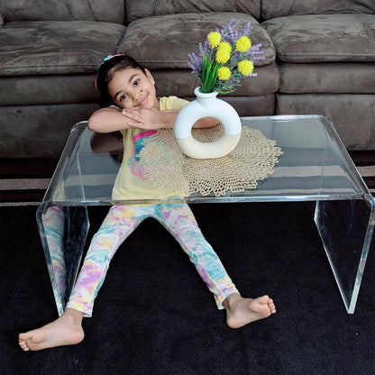 0.6" Thick Acrylic Coffee Table, 32" Long Rectangle Waterfall Coffee Table, Clear