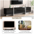 ON-TREND White & Black Contemporary Rectangle Design TV Stand, Unique Style TV Console Table For TVs Up To 80'', Modern TV Cabinet With High Gloss UV Surface For Living Room.