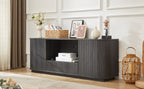 64 Inch Wavy TV Stand, Rounded Sideboard, Storage Cabinet  Wooden Vertical Stripe Cabinet For Living Room Bedroom Entryway Black,64W X 15D X 24H.