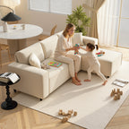 Corner Sofa with Reversible Chaise Lounge, Corduroy L-Shaped Sectional Sofa with Pocket Spring, Cream White